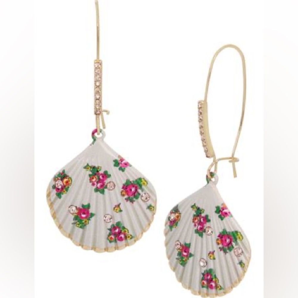Betsey Johnson Floral Shell Dangle Earrings